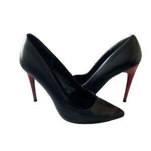 DMSX DONALD J PLINER BLACK LEATHER POINTY TOE CLASSY HEELS 8.5M #3038